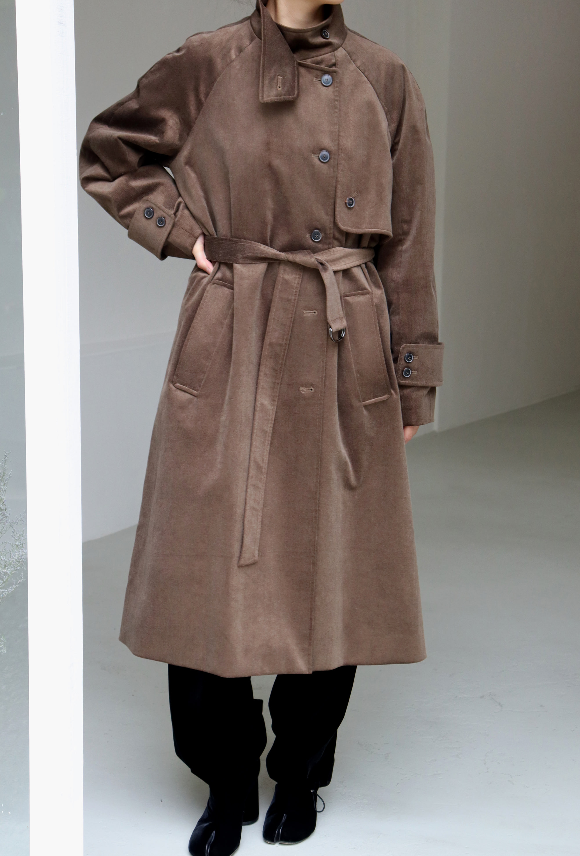 HIGH NECK TRENCH COAT _ GOLD BROWN