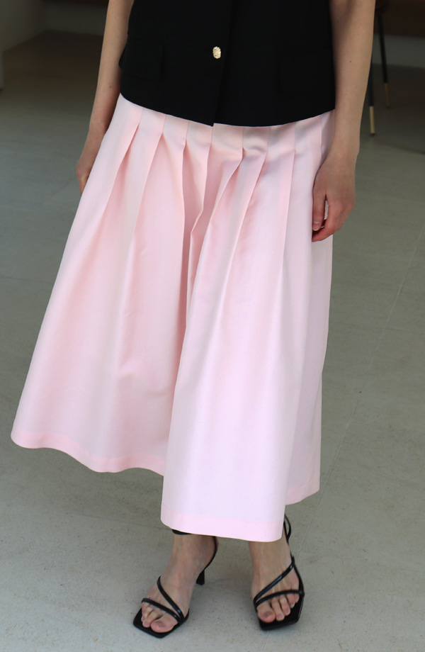 [21SS] PLEATS FLARE SKIRT_ PALE PINK