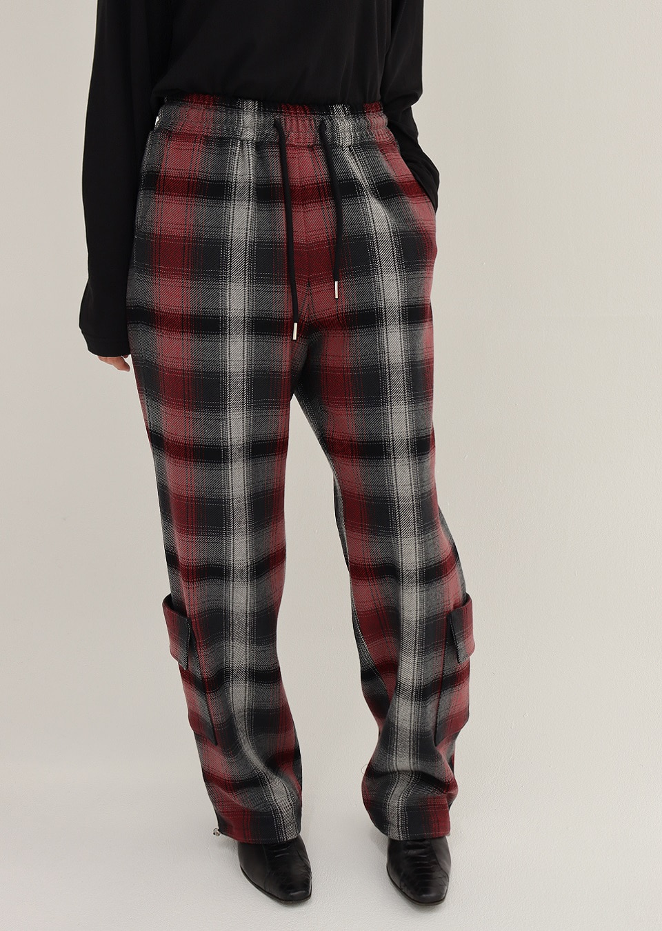 [Autumn Sale 10% Off]  STRING JOGGER _ WINE &amp; GREY CHECK